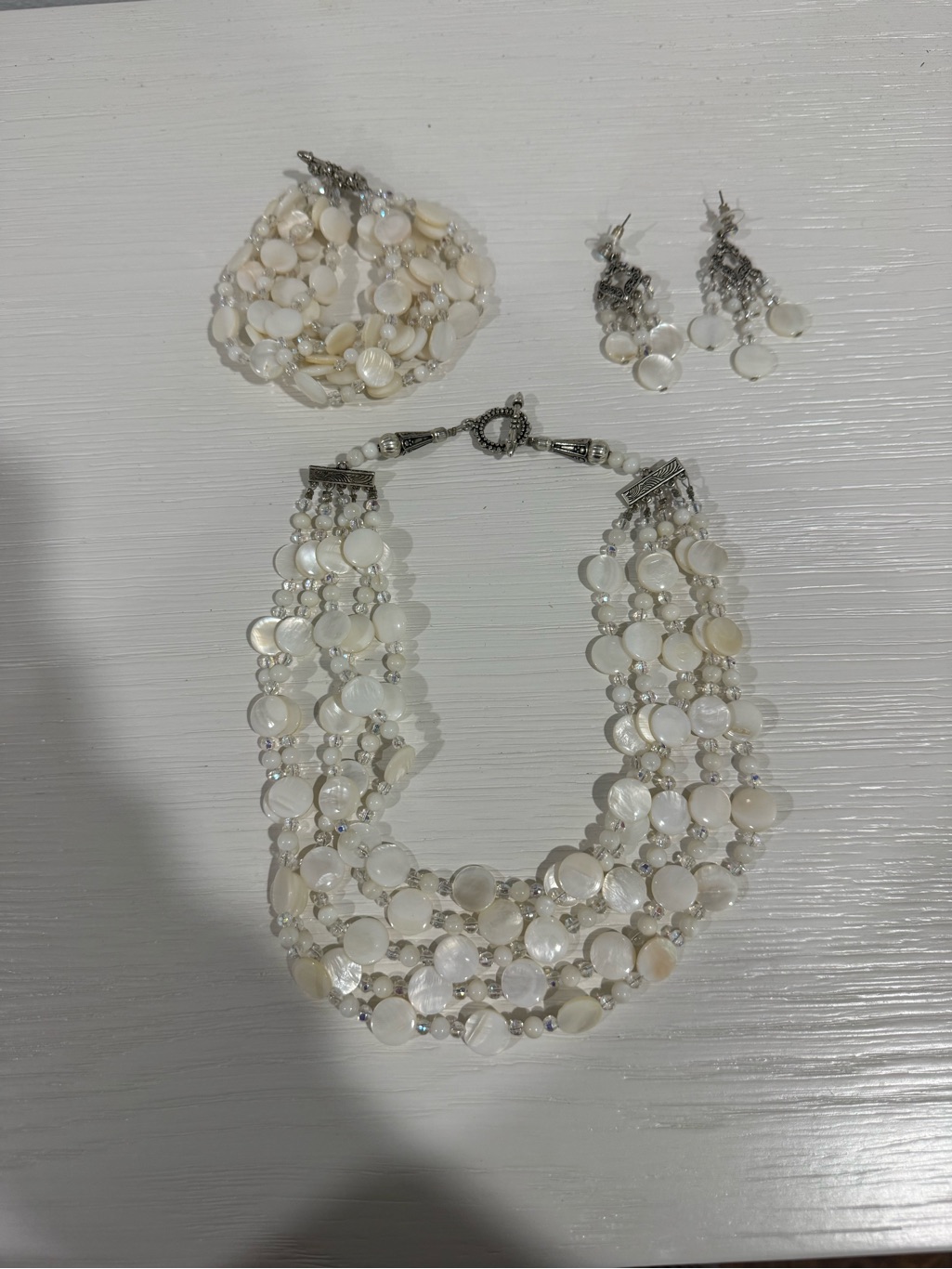 Elegant White Mother-Of-Pearl Multi-Strand Necklace Set